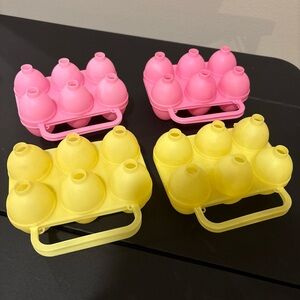 Lot of  4 Plastic Jello Jiggler Easter Egg Molds PINK YELLOW- Etched Logo, READ